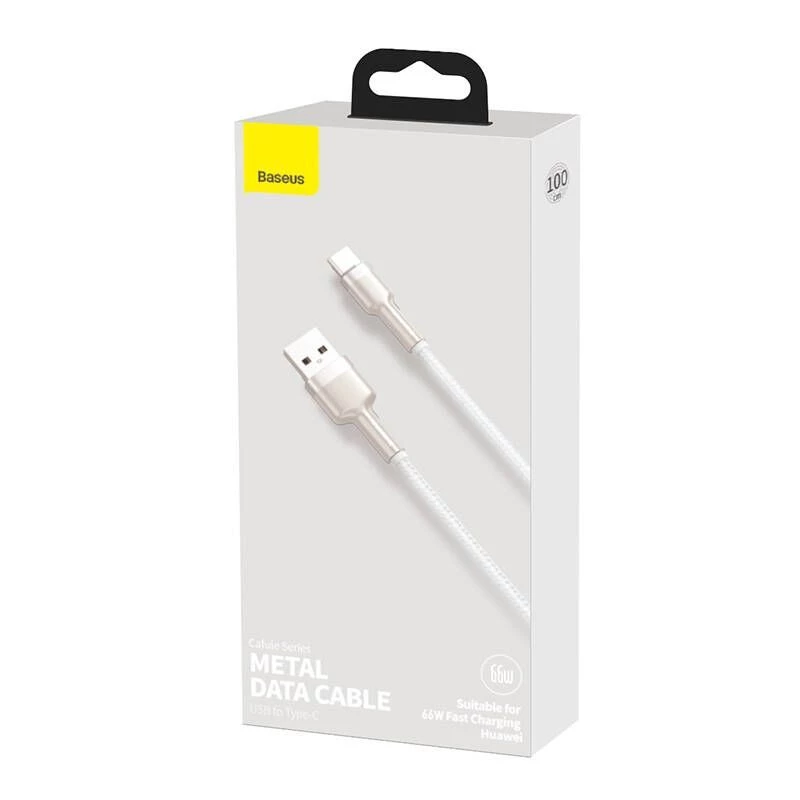 Baseus Cafule USB-A – USB-C laidas, 66W, 1m, baltas