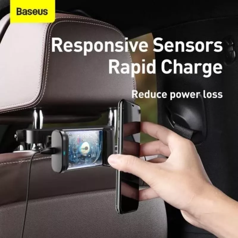 Baseus automobilinis laikiklis belaidžiu įkrovikliu galinėms sėdynėms 15W juodas (WXHZ-01)