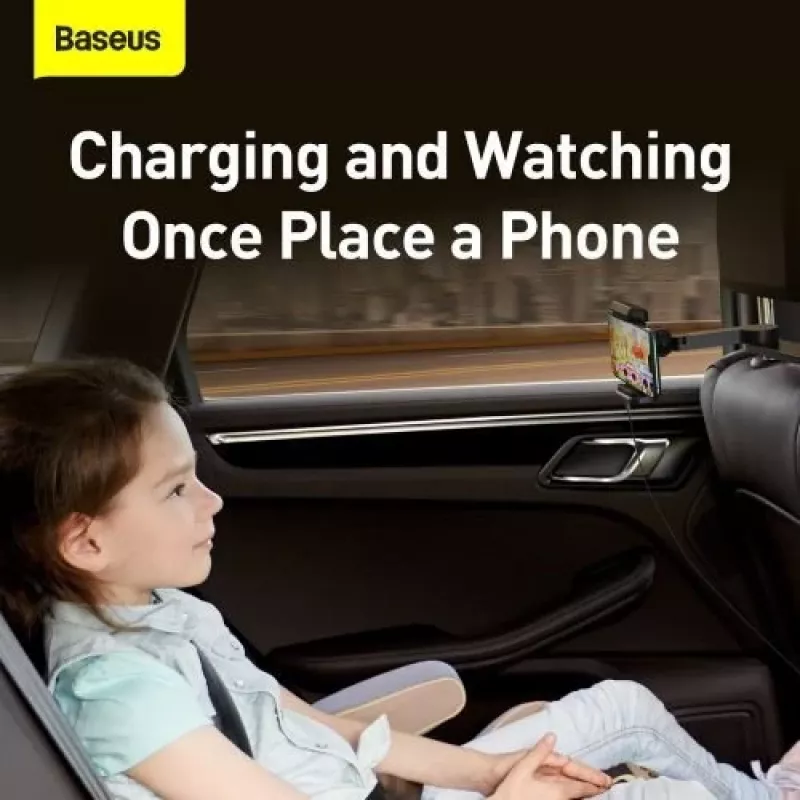 Baseus automobilinis laikiklis belaidžiu įkrovikliu galinėms sėdynėms 15W juodas (WXHZ-01)