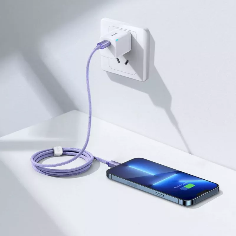 Baseus Crystal Shine Series USB-C į Lightning greito įkrovimo duomenų laidas 20W 1,2m Violetinė (CAJY000205)