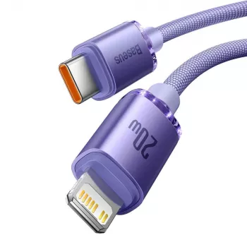 Baseus Crystal Shine Series USB-C į Lightning greito įkrovimo duomenų laidas 20W 1,2m Violetinė (CAJY000205)