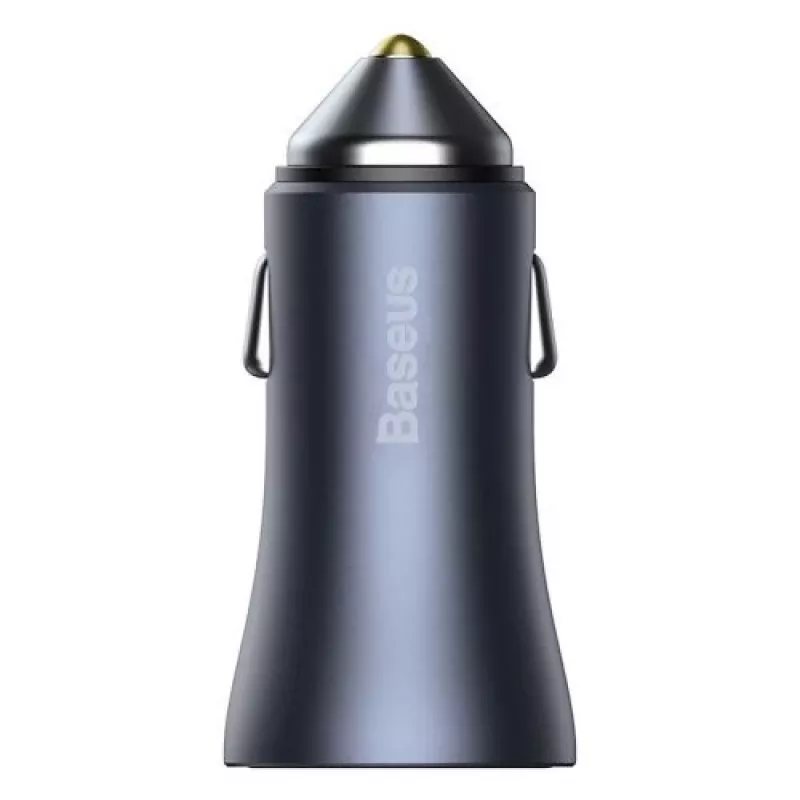 Baseus Golden Contactor Pro Dual Quick Car Charger 40W USB-C + USB-A PD 3.0 QC 4+ SCP FCP AFC su Type-C į Lightning kabeliu 1m Juoda Tamsiai Pilka