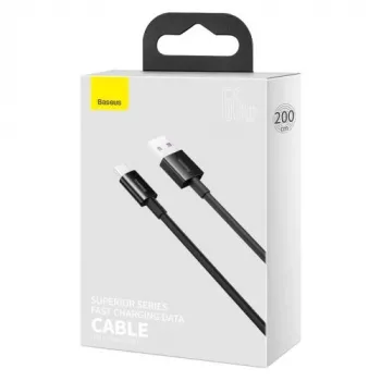 Baseus Superior Series USB-A į USB-C greito įkrovimo ir duomenų kabelis, 66W (11V/6A), 2m, juodas (CATYS-A01)
