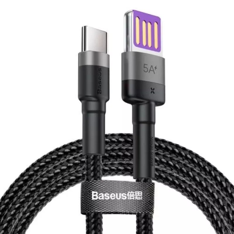 Baseus Type-C Cafule SuperCharge 40W PD 3.0 QC 3.0 1m Gray/Black USB-C to USB-C laidas (CATKLF-PG1)