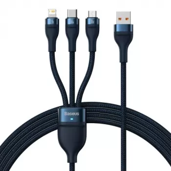 Baseus Universal Cable Flash Series II 3-in-1 Fast Charging Data Cable (USB-A to Micro + Lightning + Type-C) 66W, 480mbps, 1,2m, Blue (CASS040003)