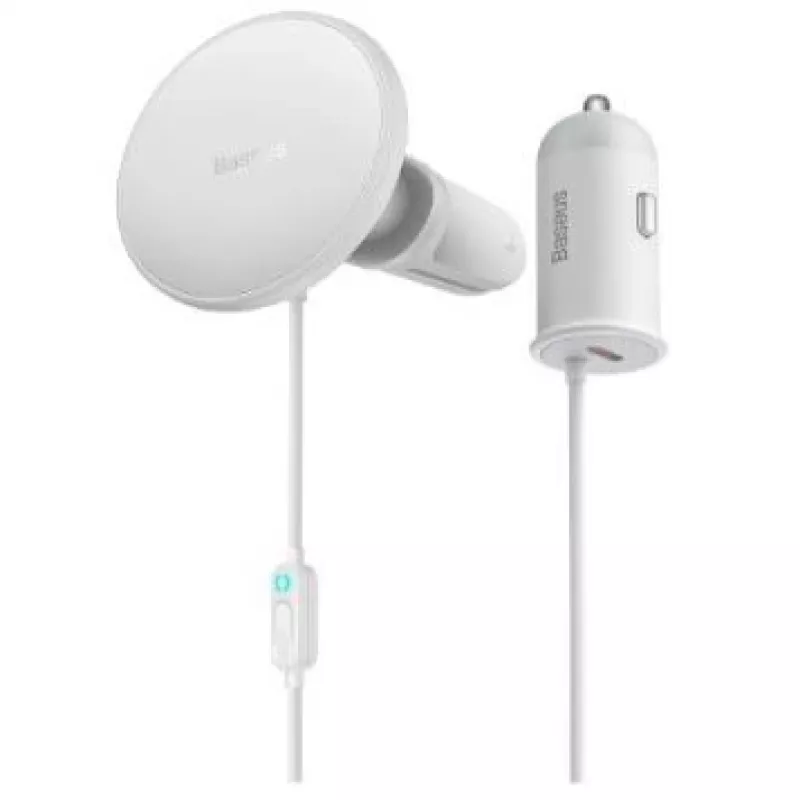 Baseus Belaidis Automobilinis Kroviklis su MagSafe 15W Laikikliu Oro Vėdinimo Angai + USB Type C 25W Baltas