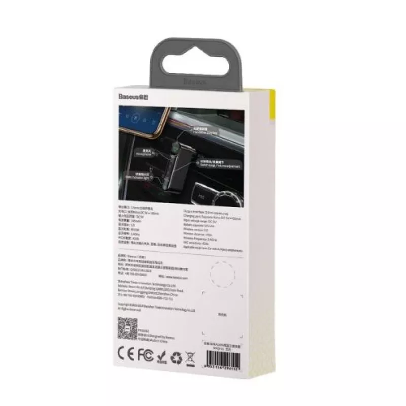 Baseus WXQY-01 Bluetooth 5.0 automobilinis AUX imtuvas su Micro USB įkrovimu – 10 m veikimo atstumas, 145 mAh, juodos spalvos