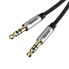Baseus Yiven M30 3.5mm garso laidas (vyras–vyras) – 1 m, nailono pynė, auksu padengti lizdai, juoda/sidabrinė