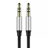 Baseus Yiven M30 3.5mm garso laidas (vyras–vyras) – 1 m, nailono pynė, auksu padengti lizdai, juoda/sidabrinė