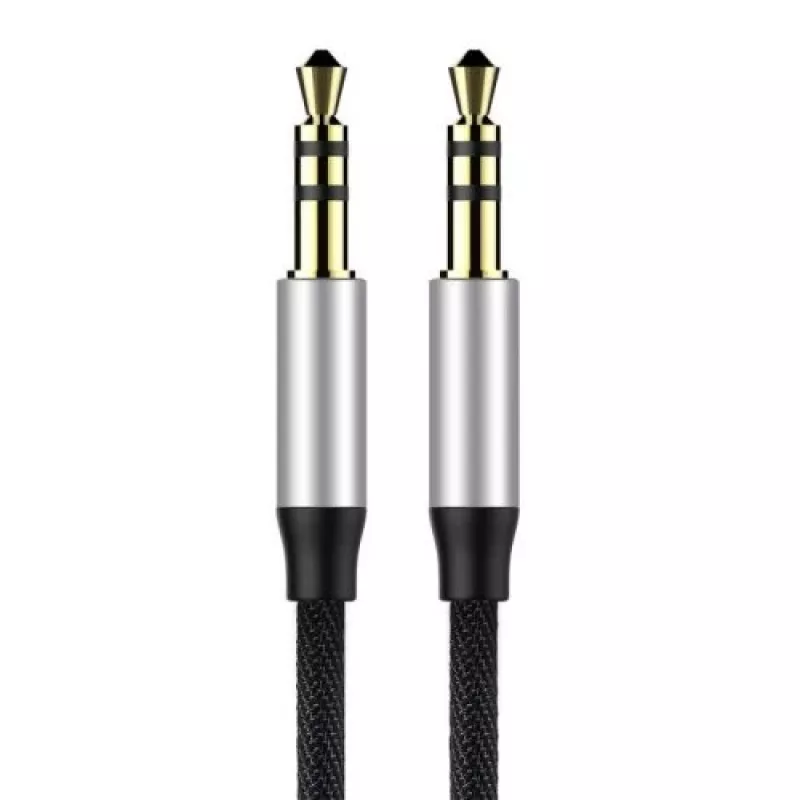 Baseus Yiven M30 3.5mm garso laidas (vyras–vyras) – 1 m, nailono pynė, auksu padengti lizdai, juoda/sidabrinė