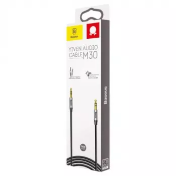 Baseus Yiven M30 3.5mm garso laidas (vyras–vyras) – 1 m, nailono pynė, auksu padengti lizdai, juoda/sidabrinė