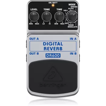 Behringer DR600 skaitmeninis erdvės efektų pedalas, 6 režimai, stereo, juodas/sidabrinis
