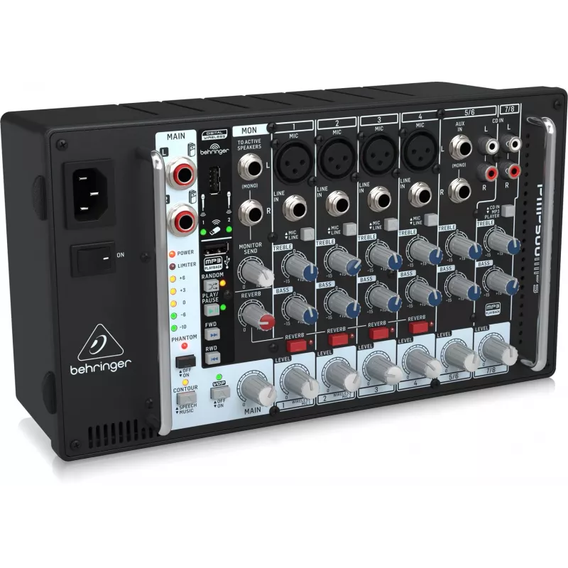 Behringer PMP500MP3 500W 8 kanalų stiprintuvo sumaišytuvas su MP3 grotuvu ir KLARK TEKNIK FX
