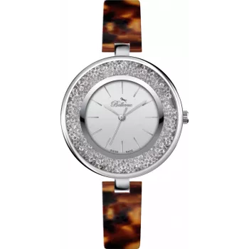 BELLEVUE D71 Women's Quartz Analog Watch 33mm Stainless Steel Case White Dial Black Leather Strap