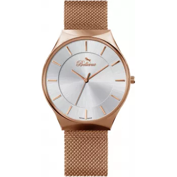 BELLEVUE E54 Women's Quartz Analog Watch 32mm Stainless Steel Case Black Leather Strap