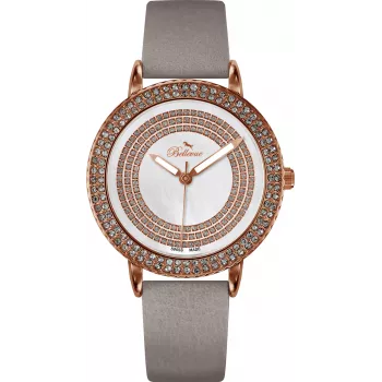 BELLEVUE Woman B44 35mm Quartz Analog Watch Stainless Steel Case White Dial Black Leather Strap