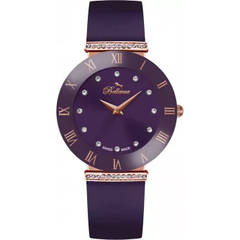 BELLEVUE Woman E114 26mm Quartz Analog Watch Silver Dial Black Leather Strap