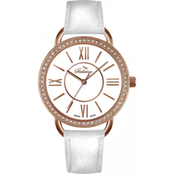 BELLEVUE moteriškas laikrodis A66 Quartz 38mm nerūdijantis plienas baltas ciferblatas juoda oda