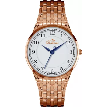 BELLEVUE moteriškas laikrodis A48 36mm rožinio aukso plienas ruda oda