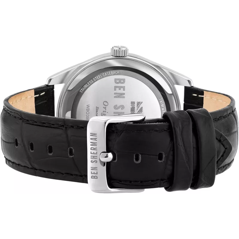Ben Sherman WB039BB Vyriškas Analognis Kvarcinis Laikrodis 43mm Juodas Ciferblatas Juodas Odinis Dirželis
