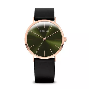 Bering Classic vyriškas laikrodis 36mm nerūdijančio plieno rožinio aukso spalvos mėlynu ciferblatu Milano tinklelio apyranke 13436-469