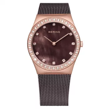 BERING Women's Watch 12430-262 30mm Rose Gold Stainless Steel Mesh Brown Sunray Dial