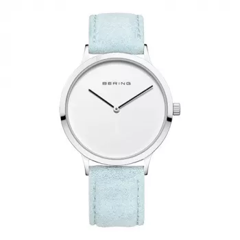 BERING Moteriškas Laikrodis 14937-804 (39mm) – Rožinio Aukso Spalvos Nerūdijančio Plieno Tinklelis, Mėlynas Ciferblatas