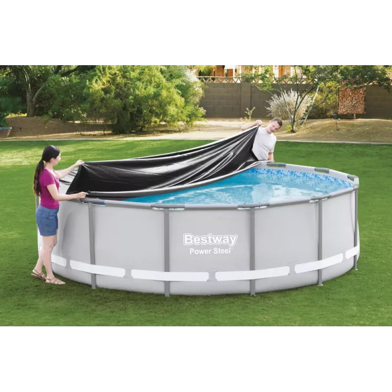 Bestway Flowclear Baseino Užvalkalas „Steel Pro MAX“ Rėminiam Baseinui 427 cm (14 pėdų) – Mėlynas Polietilenas su Virvelėmis