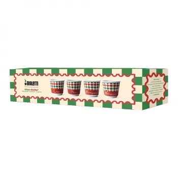 Bialetti 4 vnt. Tricolore espreso stiklinės, 80 ml, stiklas, Italijos vėliavos spalvos, tinka plauti indaplovėje