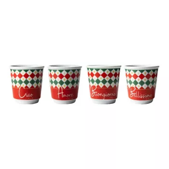 Bialetti 4 vnt. Tricolore espreso stiklinės, 80 ml, stiklas, Italijos vėliavos spalvos, tinka plauti indaplovėje
