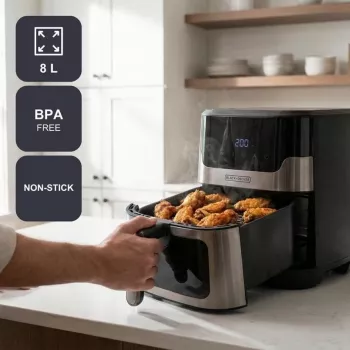BLACK+DECKER BXAF8001E 8L skaitmeninis oro gruzdintuvas, 1700W, 8 programų, nelipni danga, juodos spalvos