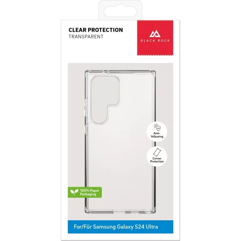 Black Rock Clear Protection dėklas, skirtas Samsung Galaxy S23 Ultra - permatomas TPU galinis dangtelis, sugeriantis smūgius, ne gelstantis, suderinamas su belaidžiu įkrovimu 00226130