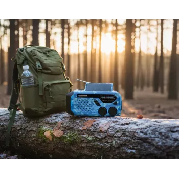 Blaupunkt ER10BC išgyvenimo AM/FM avarinis radijas su LED žibintuvėliu, Blue Camo