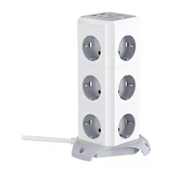 BlitzWolf BW-EC3 Vertikalus maitinimo blokas su 12 lizdų, 4 USB prievadais, 2m laidu, EU kištuku