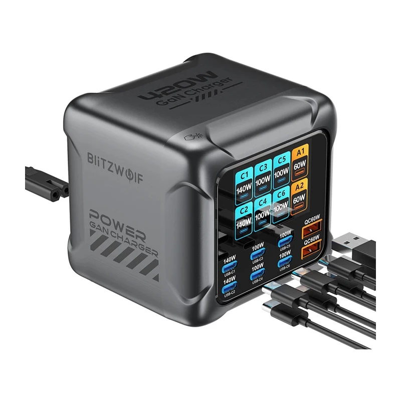 Blitzwolf BW-S33 420W 8-Port USB-A Įkroviklis, Juodas