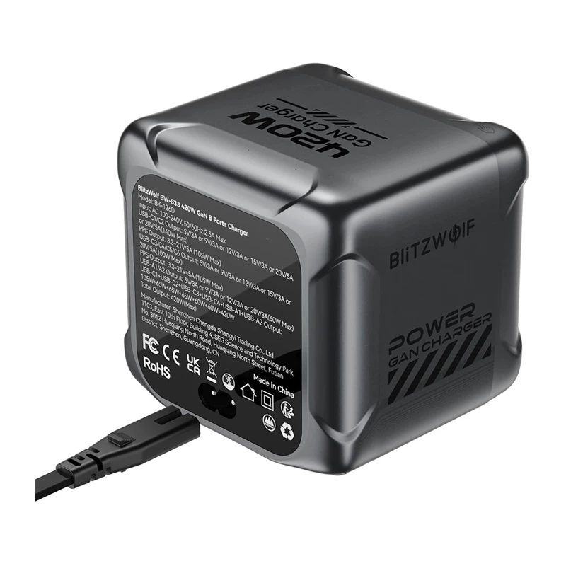 Blitzwolf BW-S33 420W 8-Port USB-A Įkroviklis, Juodas