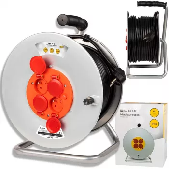BLO PR-61 prailginimo laidas su ritėmis, 4 lizdai su įžeminimu, 50 m, metalinis būgnas, 3x2,5 mm