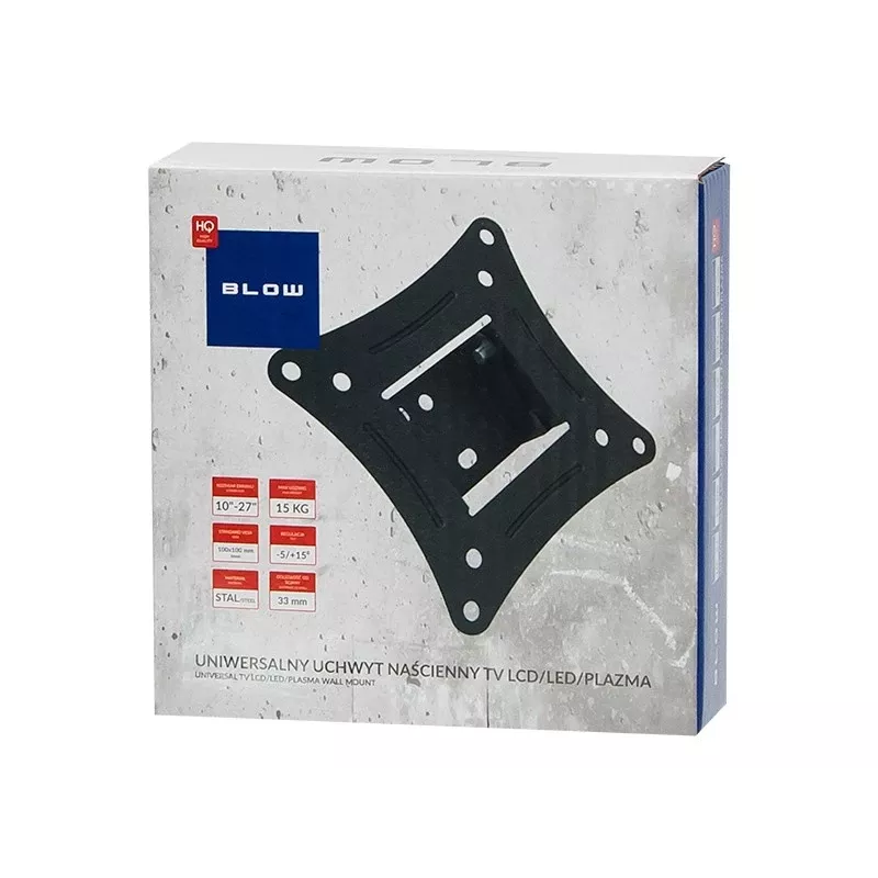 BLOW TV LCD Holder HQ 10-27 Type X fiksuotas sieninis laikiklis 10–27 colių ekranams, VESA 75x75/100x100, 15 kg, juodas