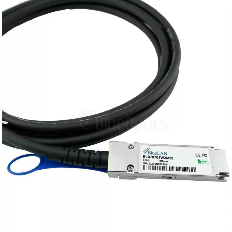 BLUELAN suderinamas Mellanox MCP1650-V00AE30 QSFP56 tiesioginio prijungimo kabelis, 200GBASE-CR4, InfiniBand, 30AWG, 0,5 metro (MCP1650-V00AE30-BL)