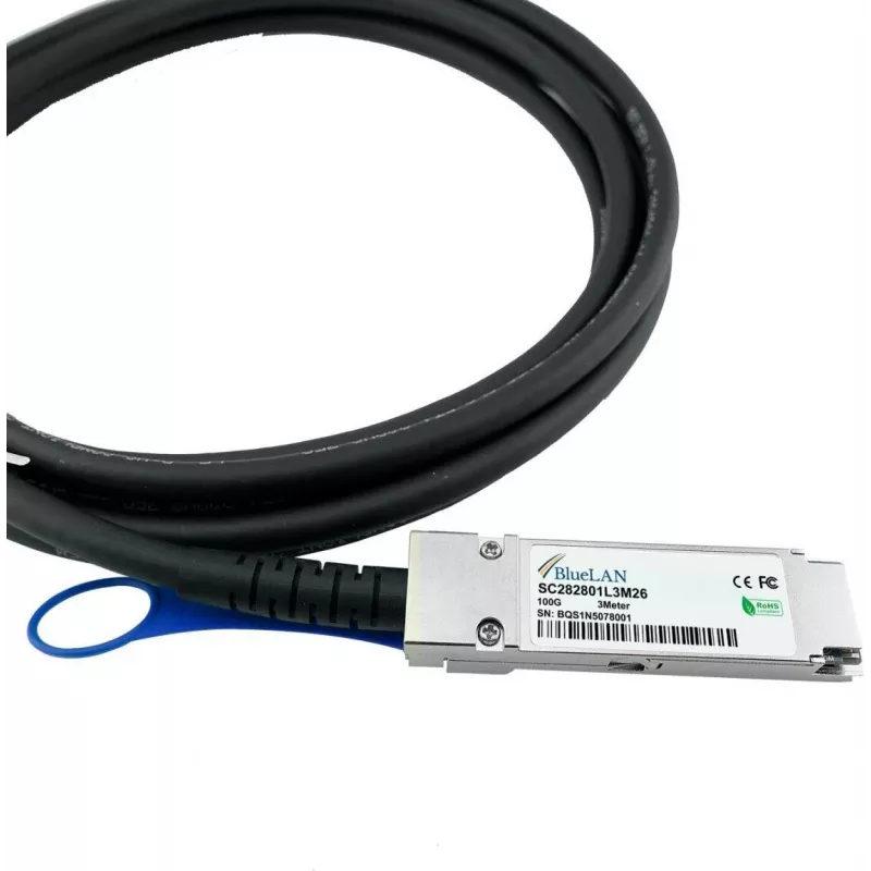 BlueLAN MCP1600-C003-BL suderinamas QSFP28 tiesioginio prijungimo kabelis, 100GBASE-CR4, InfiniBand EDR, 26AWG, 3 metrai