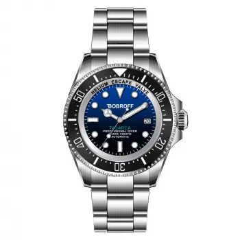 BOBROFF MAN BF003 Analoginis kvarcinis laikrodis 44mm juodas ciferblatas natūrali oda