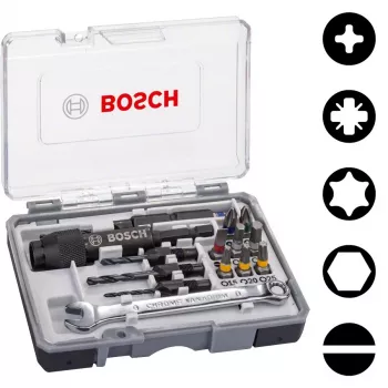 Bosch 2607002786 20 dalių atsuktuvų antgalių rinkinys su magnetiniu universaliu laikikliu, 25 mm S2 plieno antgaliai Phillips, Pozidriv, plokštiems, Torx, Hex