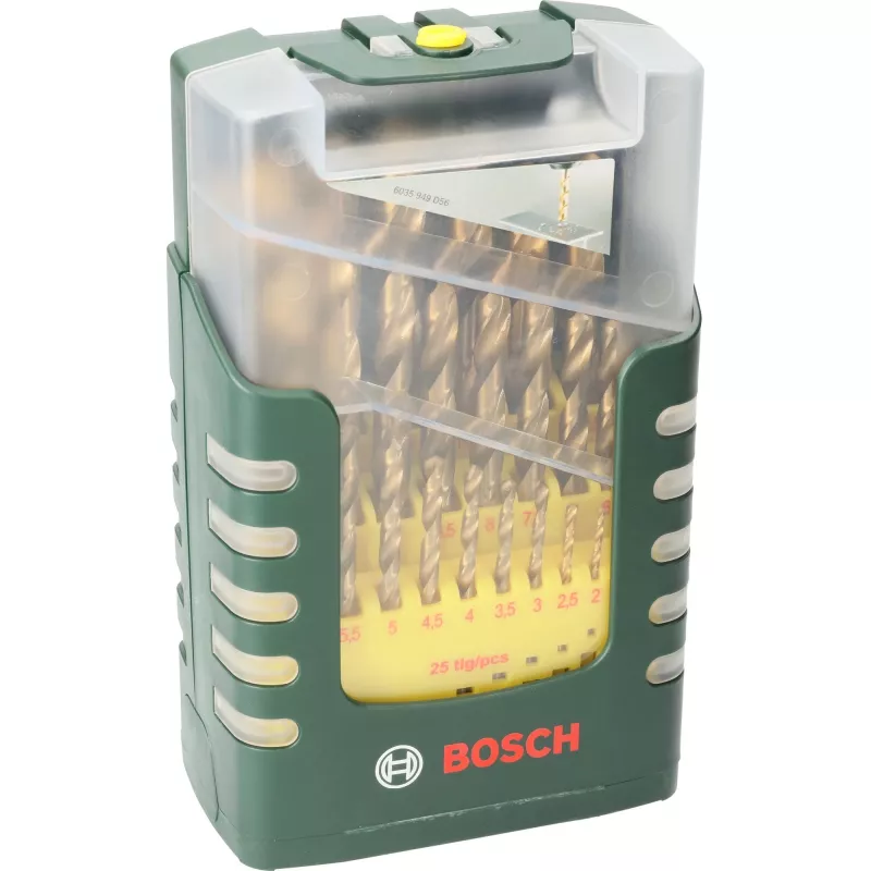 Bosch 2607017154 HSS sukimo grąžtų rinkinys, 25 dalių, TiN danga, cilindrinis kotas