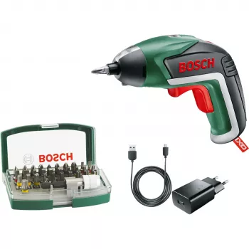 Bosch IXO 5 belaidis atsuktuvas su 32 dalių antgalių rinkiniu, 3,6V Li-Ion 1.5Ah, žalia/juoda