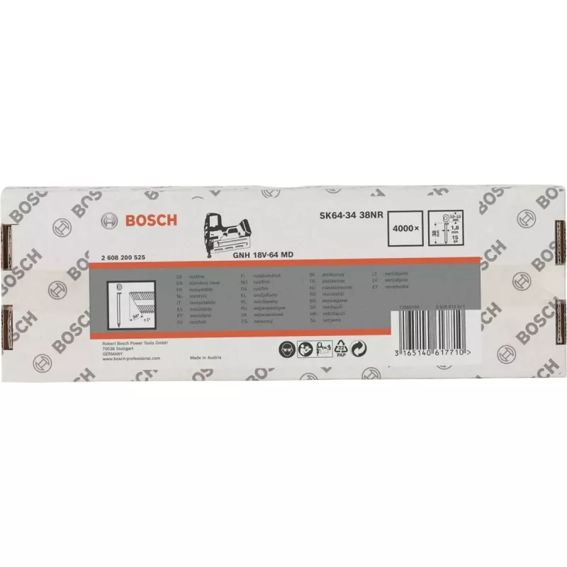 BOSCH POWERTOOLS Apdailos vinys su įgilinta galvute SK64-34 38NR, 34° / 1.8 mm / 15 ga (Nerūdijantis plienas, 4000 vnt.)