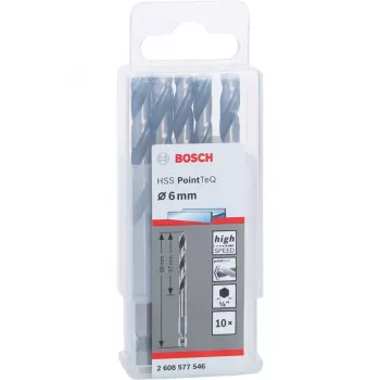 Bosch PowerTools HSS PointTeQ Hex Twist Grąžtas, 6 mm, 10 vnt., Darbinis Ilgis 57 mm