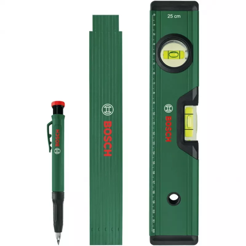Bosch PowerTools žymėjimo rinkinys, 3 vnt. (žalia/juoda) – giluminis žymeklis, universalus žymeklis ir dailidės pieštukas