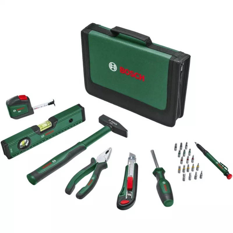 BOSCH Powertools Universal Hand Tool Set, 25 dalių (žalia, su įrankių krepšiu)