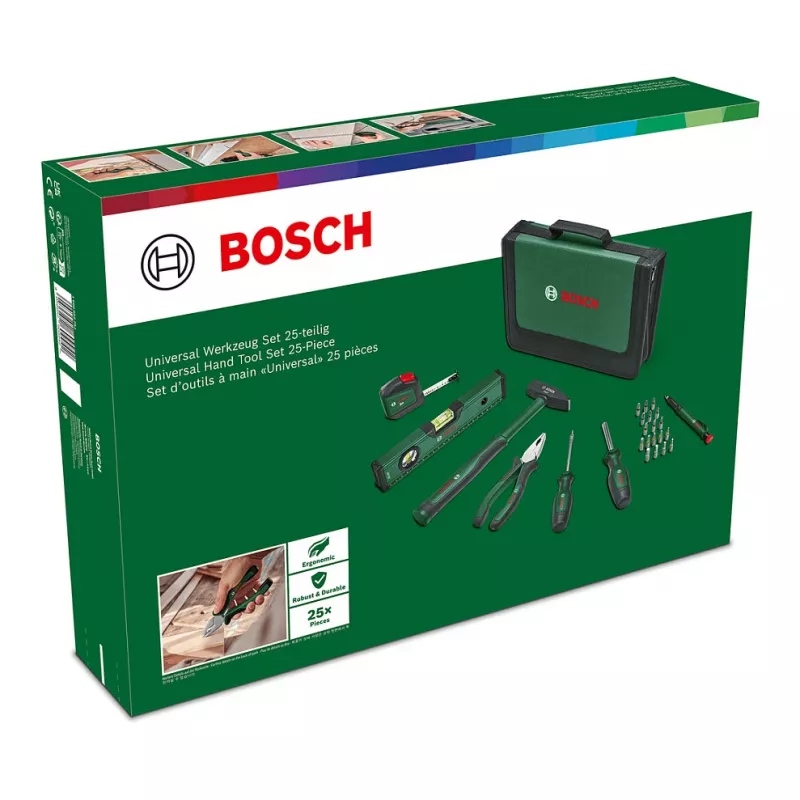 BOSCH Powertools Universal Hand Tool Set, 25 dalių (žalia, su įrankių krepšiu)