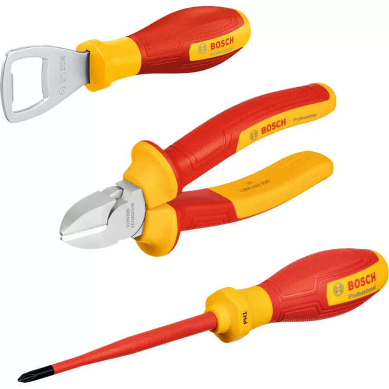 Bosch PRO 3 dalių rankinių įrankių rinkinys L-BOXX Mini dėkle (kombinuotos replės, vandentiekio replės, kanceliarinis peilis) mėlynas